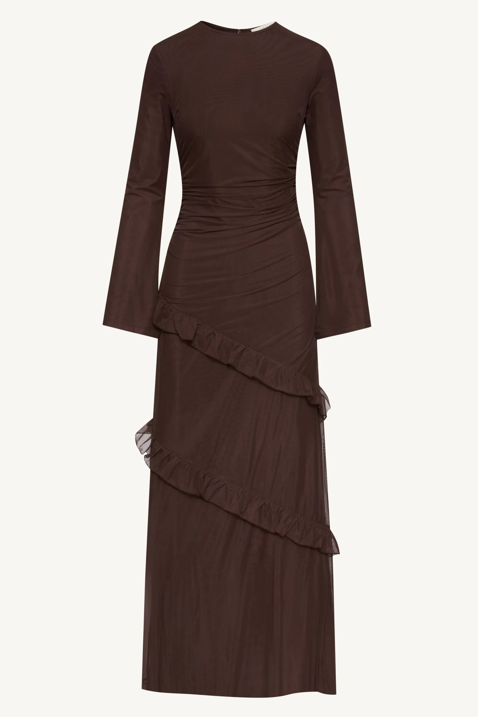 Sabrina Waterfall Mesh Maxi Dress - Espresso