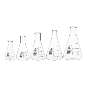 Safety Pack Erlenmeyer Flask Set - 50ml, 150ml, 250ml, 500ml & 1000ml - Narrow Neck, Borosilicate 3.3 Glass