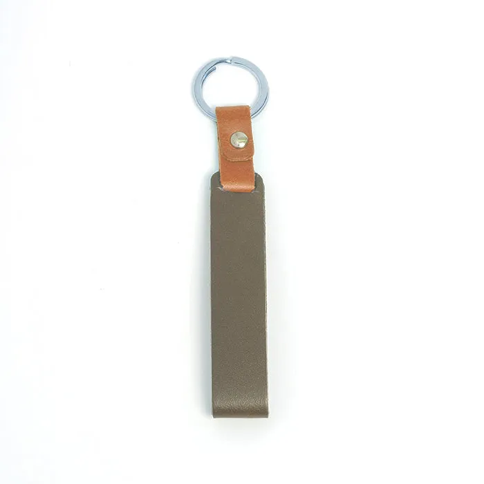 Sage Green & Walnut Brown Leather Keychain