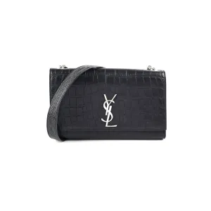 Saint Laurent Medium Black Croc Kate Crossbody Bag