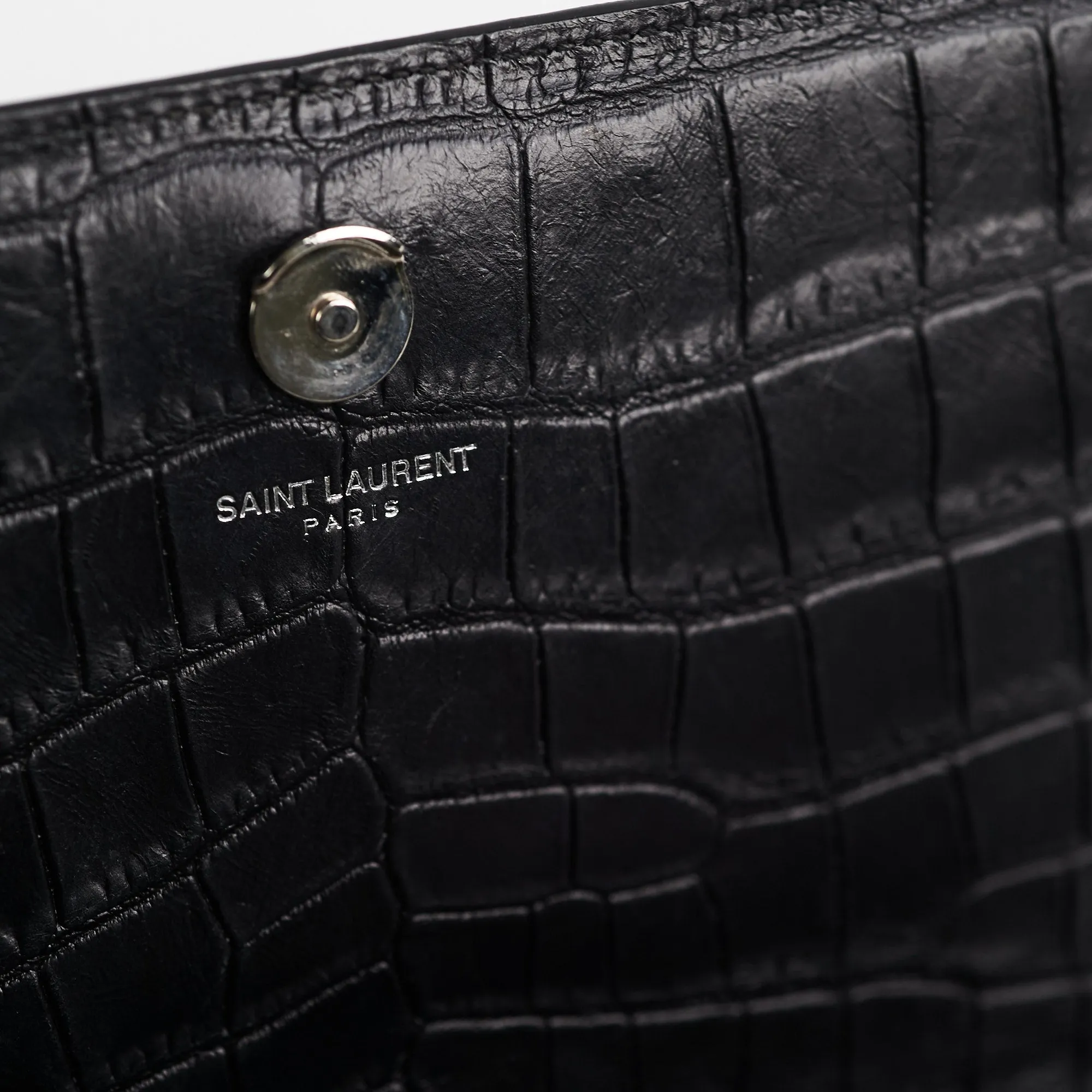Saint Laurent Medium Black Croc Kate Crossbody Bag