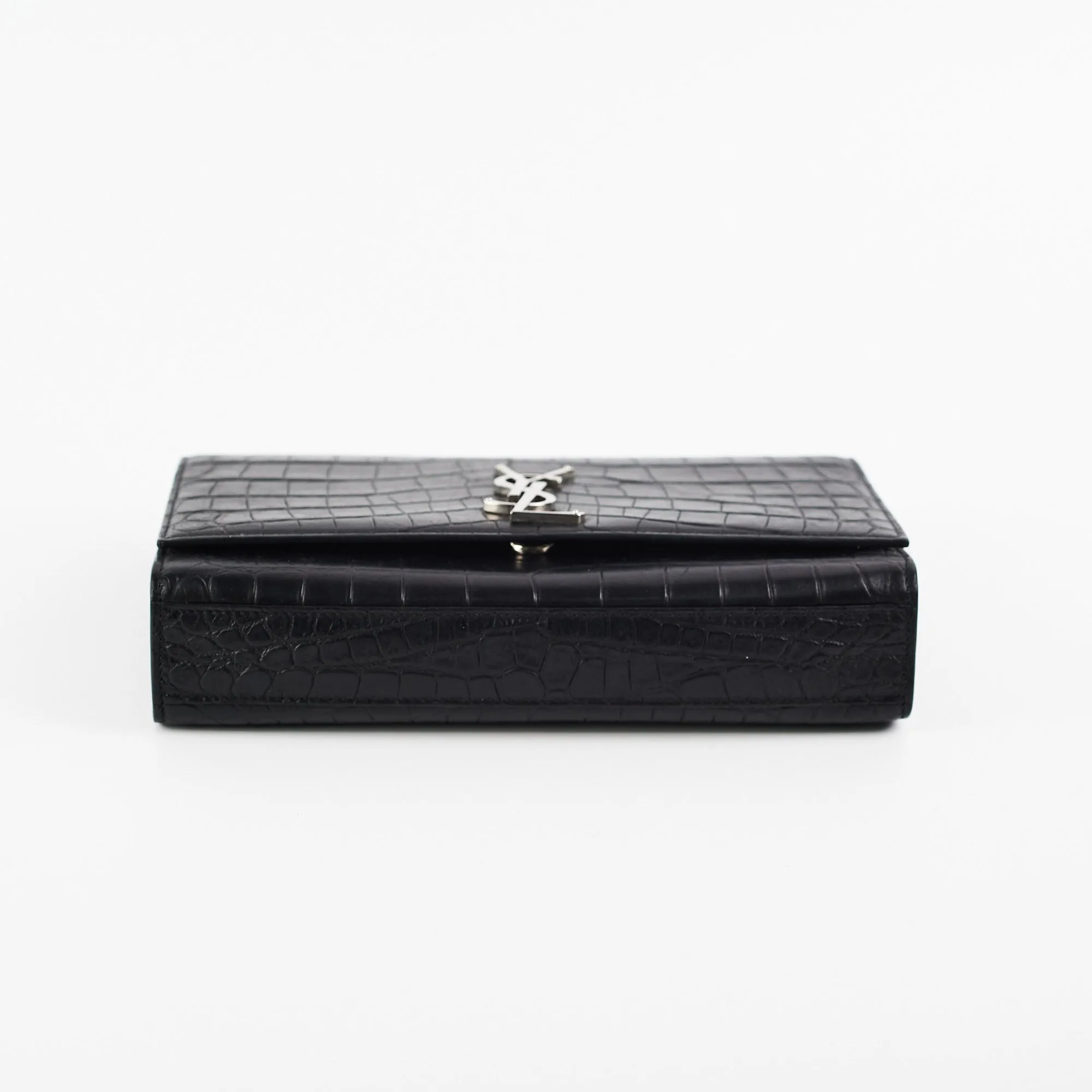 Saint Laurent Medium Black Croc Kate Crossbody Bag