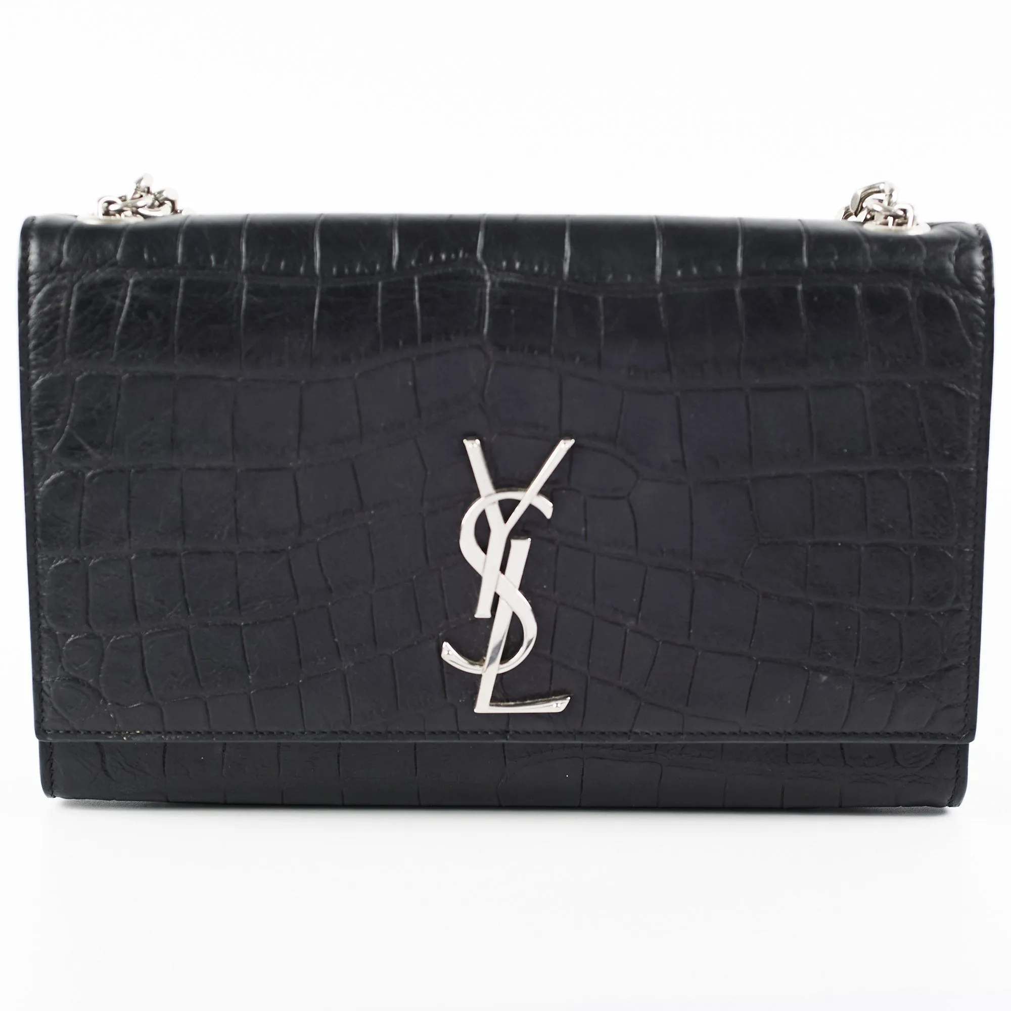 Saint Laurent Medium Black Croc Kate Crossbody Bag