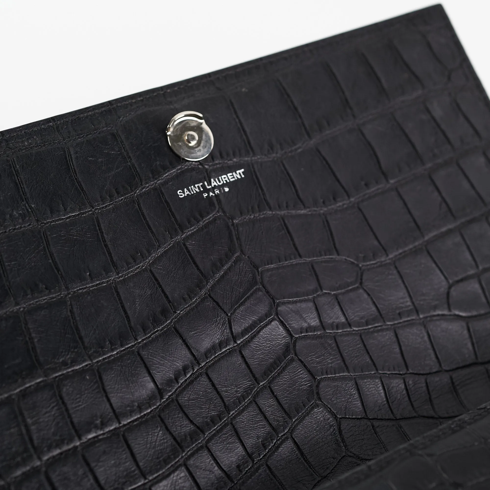 Saint Laurent Medium Black Croc Kate Crossbody Bag