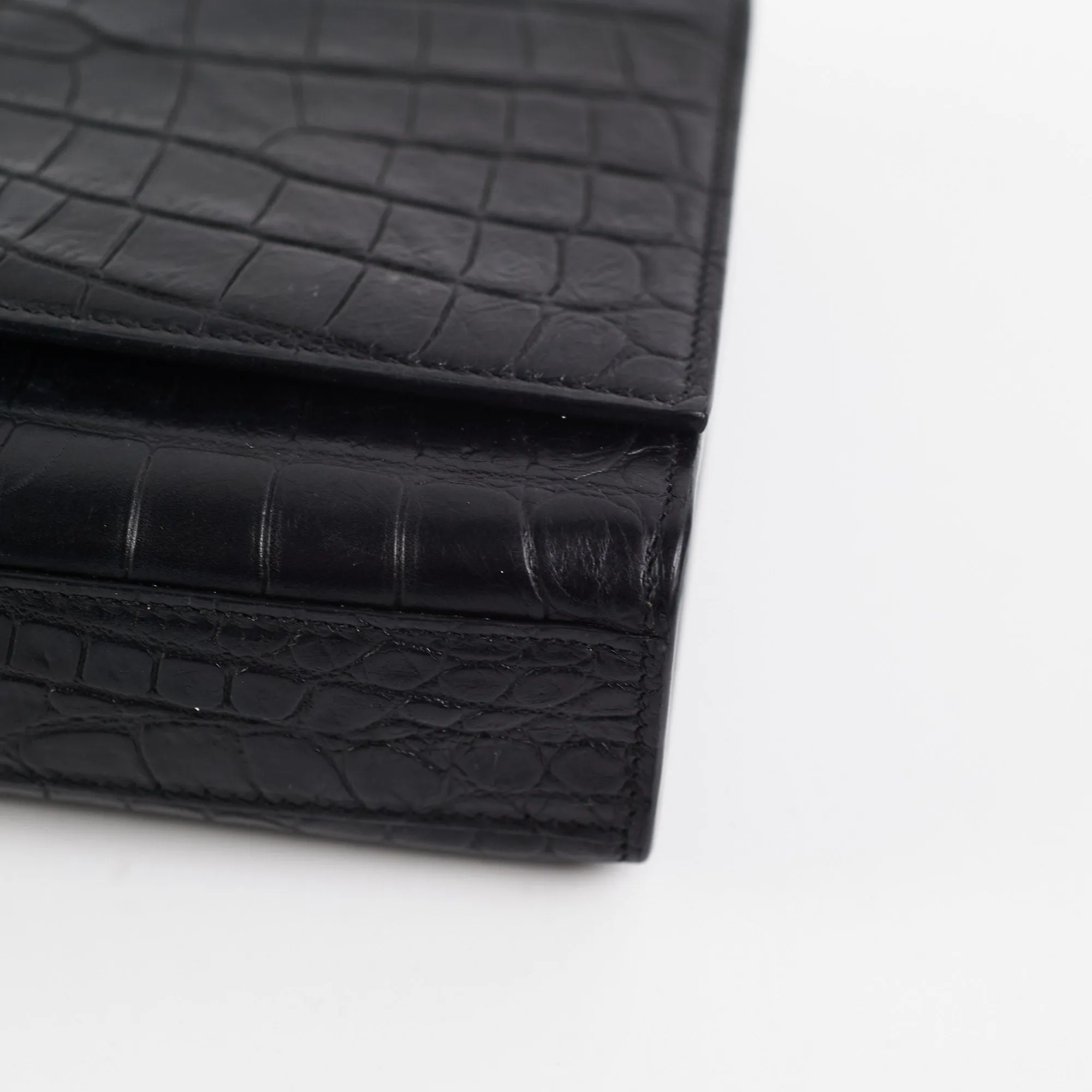 Saint Laurent Medium Black Croc Kate Crossbody Bag