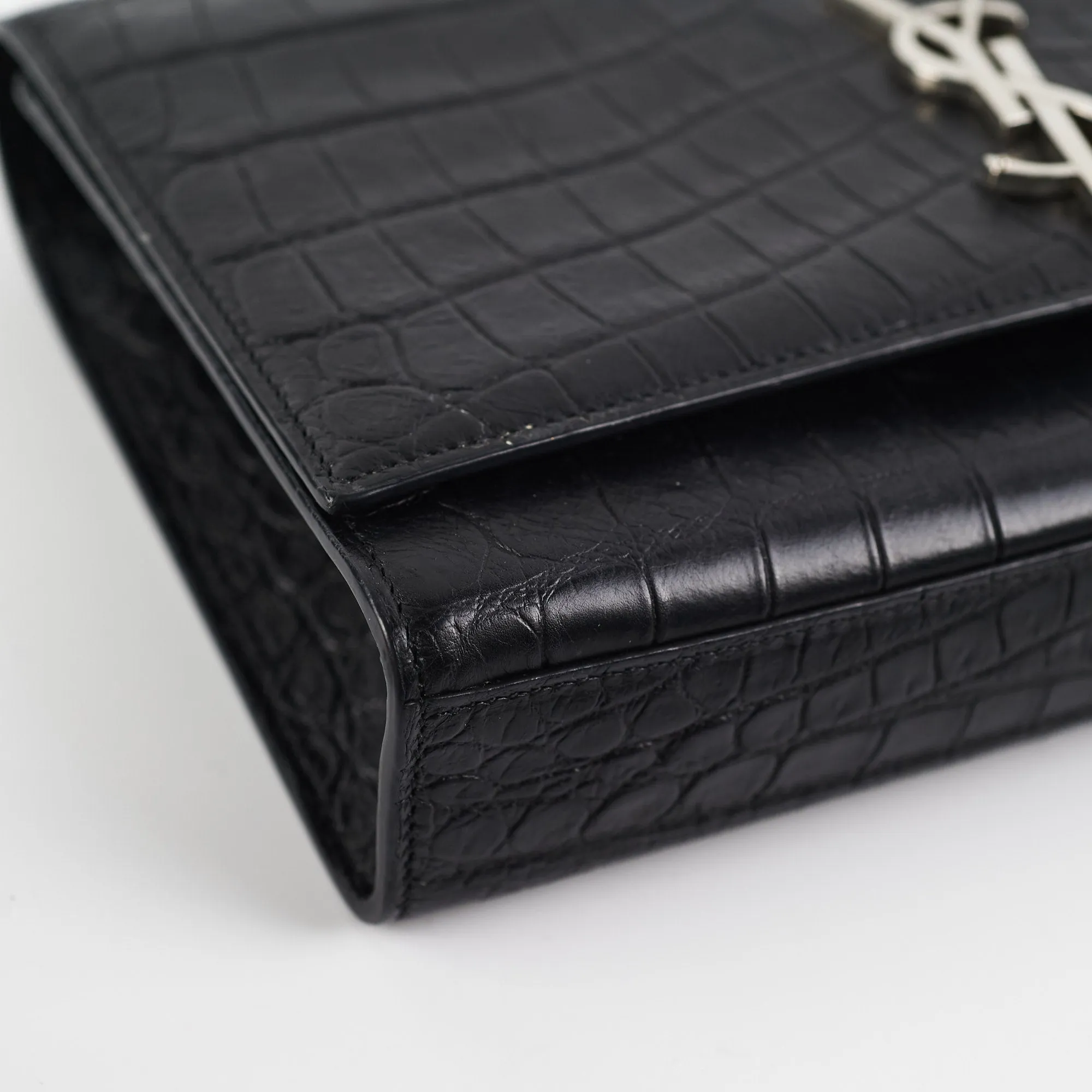 Saint Laurent Medium Black Croc Kate Crossbody Bag