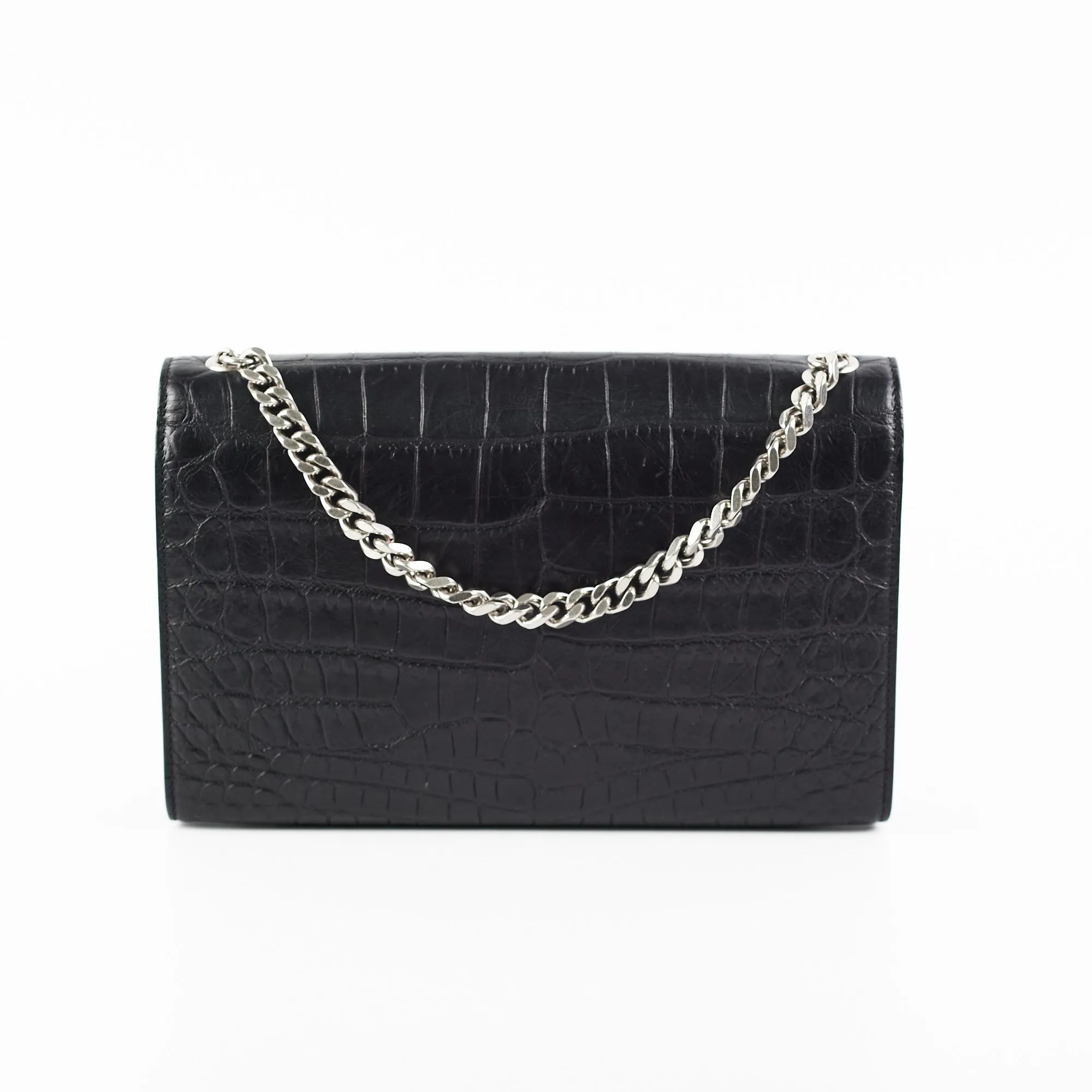 Saint Laurent Medium Black Croc Kate Crossbody Bag