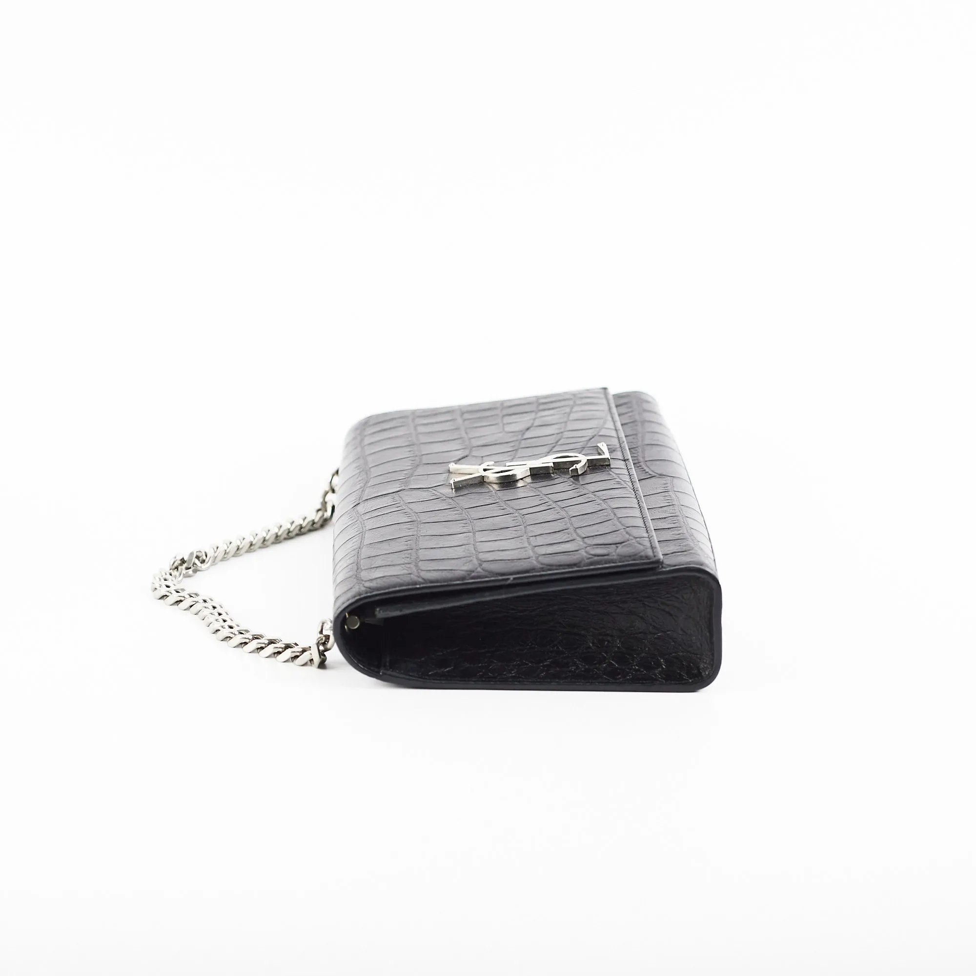 Saint Laurent Medium Black Croc Kate Crossbody Bag