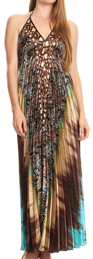 Sakkas Zira Adjustable Long Pleated Empire Waist Dress Paisley Evening Satin