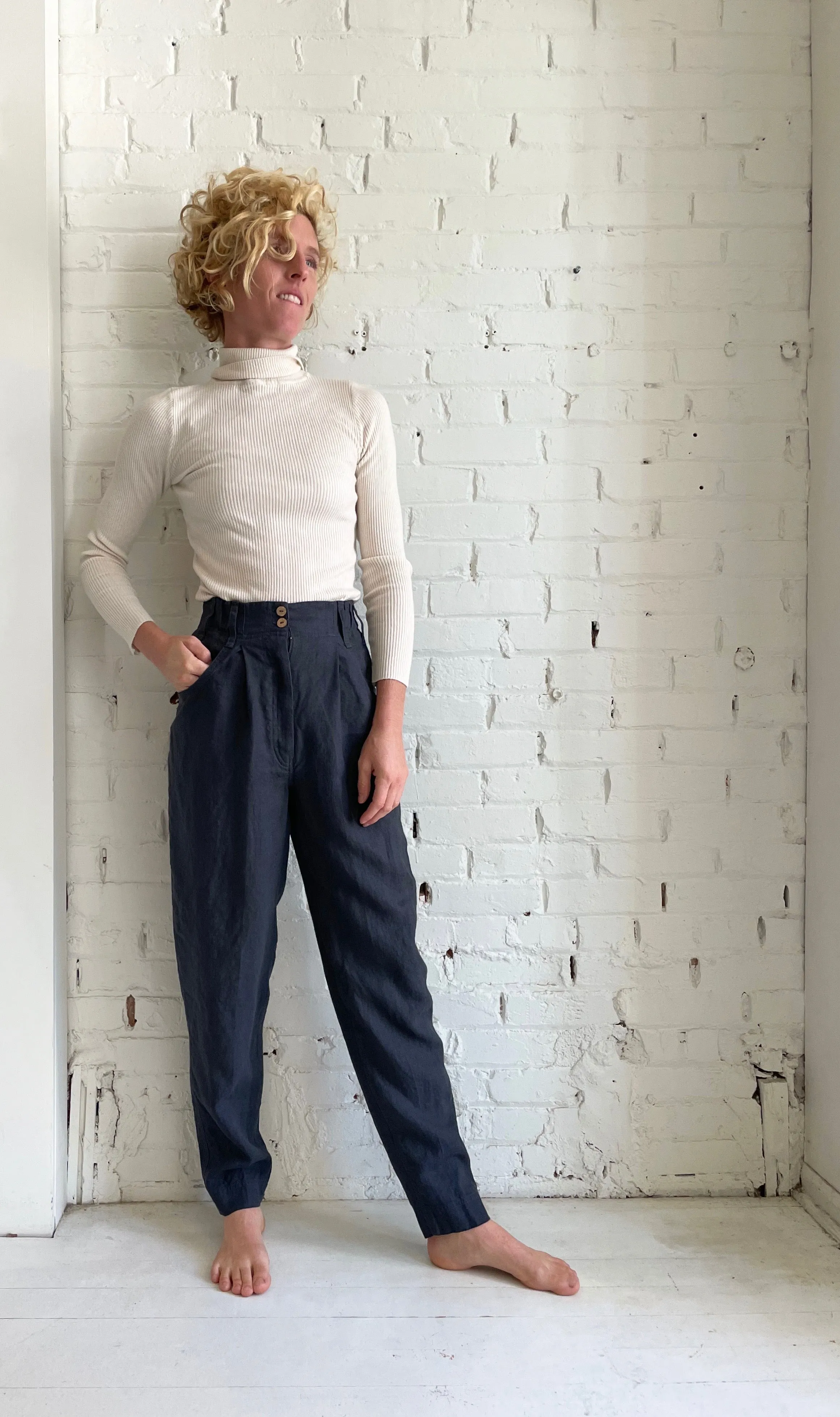 SALE | Annie Linen Pant | Charcoal Blue
