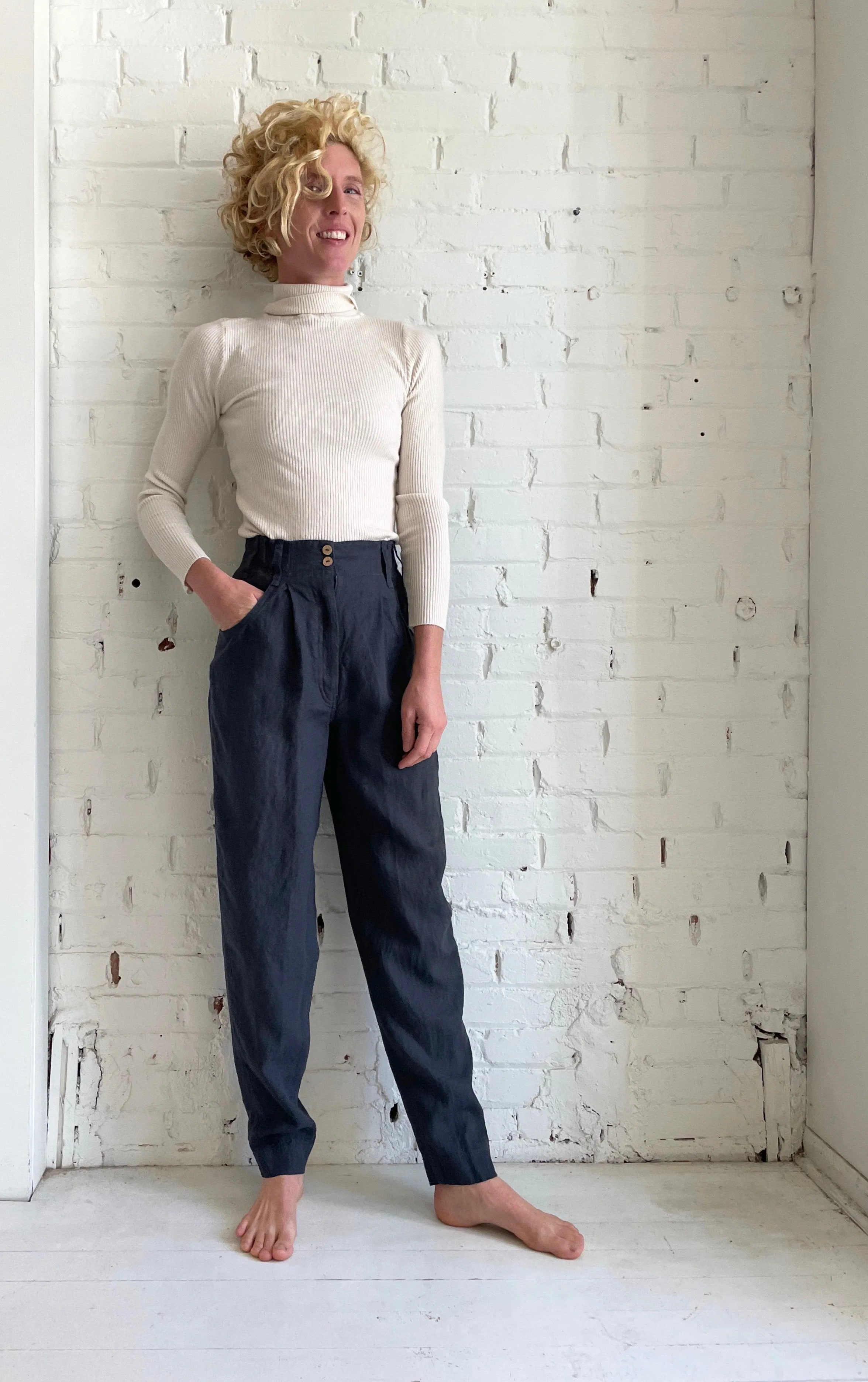 SALE | Annie Linen Pant | Charcoal Blue