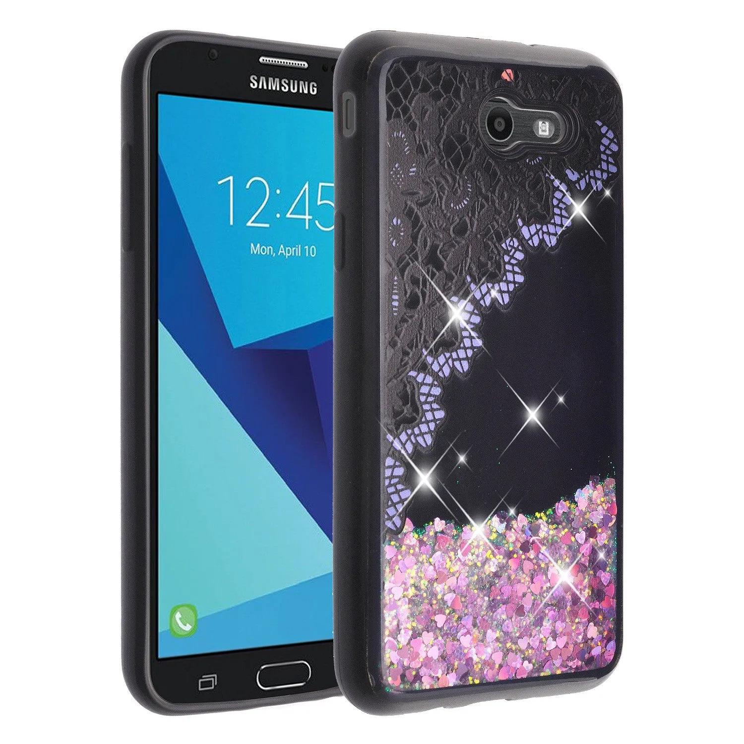 Samsung Galaxy J7 V / J7 (2017) / J7 Perx / J7 Sky Pro / J7 Prime / Galaxy Halo Case Luxury Bling Liquid Glitter Quicksand Cover -  Purple Lace