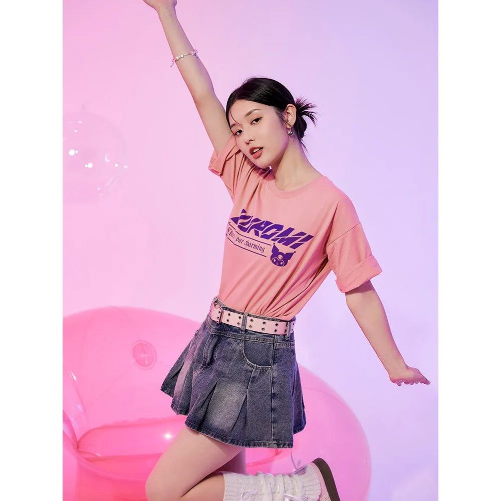 Sanrio Kuromi Print Short Sleeve Women Casual T-Shirt Top