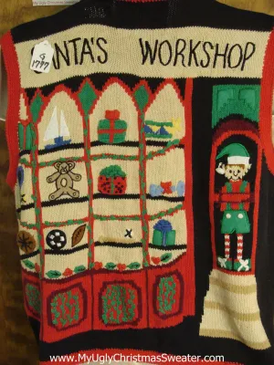 SANTAS WORKSHOP 2sided Light Up Ugly Xmas Sweater Vest