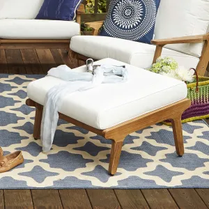 Saratoga Outdoor Patio Teak Ottoman In Natural White