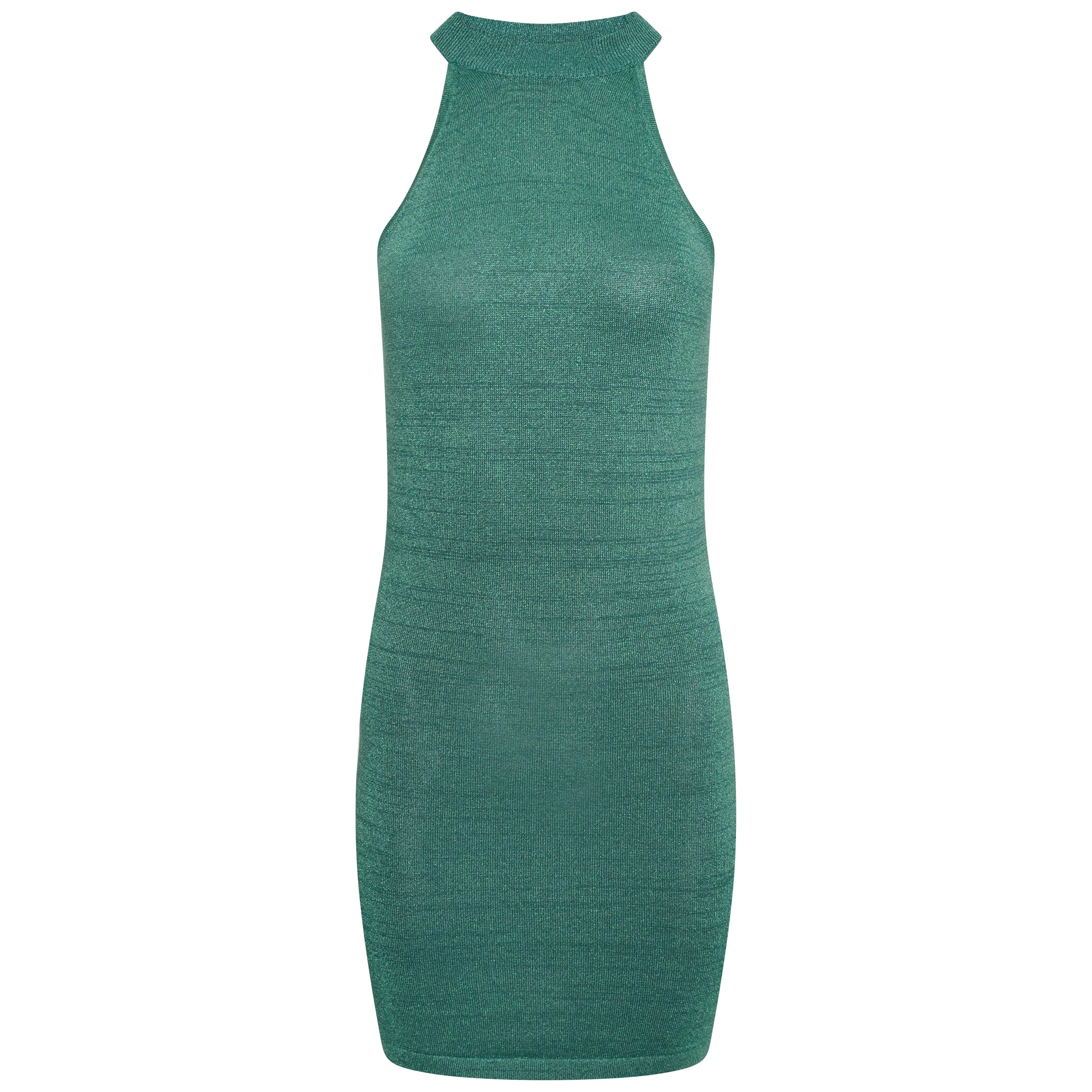 Sarayah Metallic Knit Mini Dress in Green