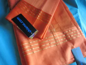 Saree 8520 Orange Tussar Silk Gold Border Sari Shieno Sarees