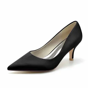 Satin Low Heels Slip-On Pumps Closed Toe Party Shoes