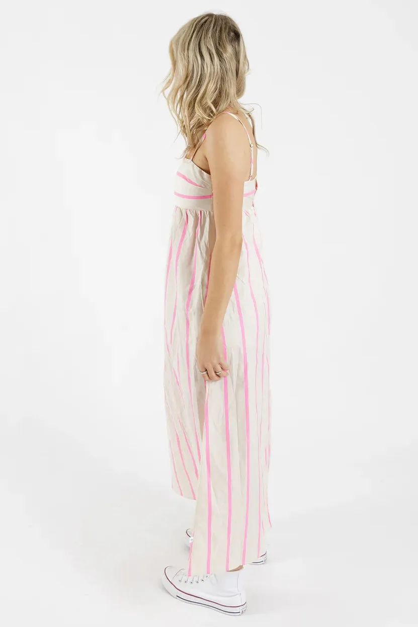 Saturday Pink Stripe Strappy Maxi Dress