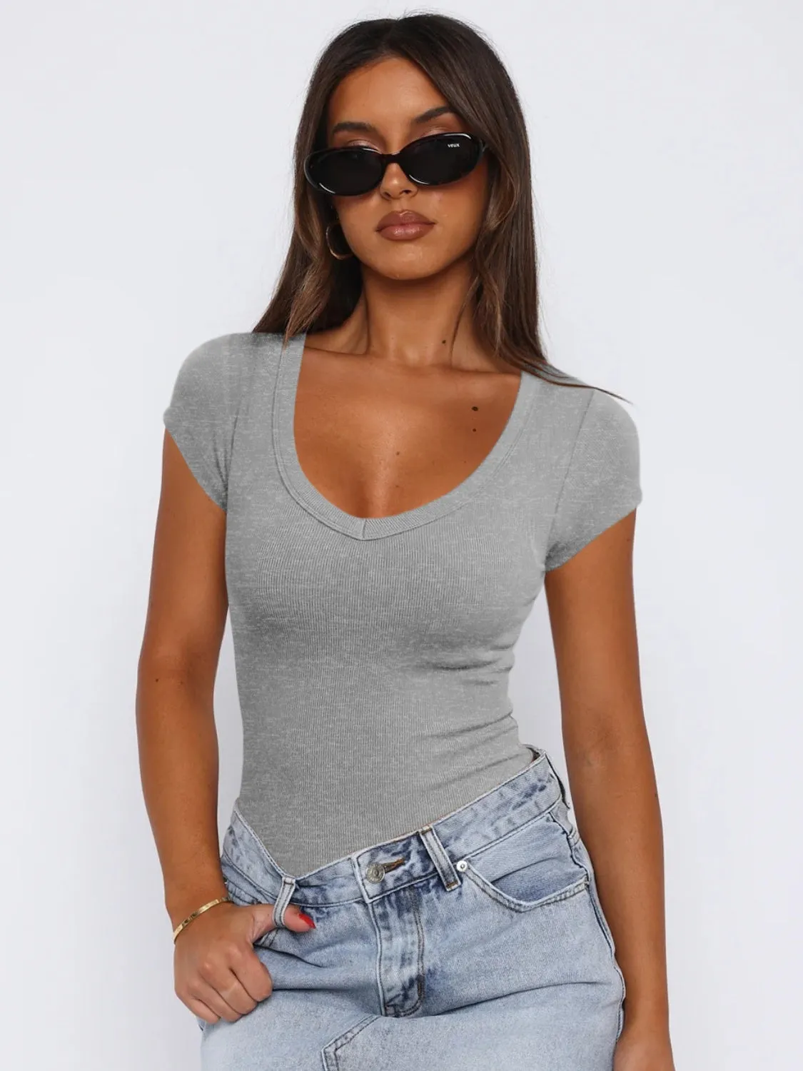 Scoop Neck Cap Sleeve T-Shirt