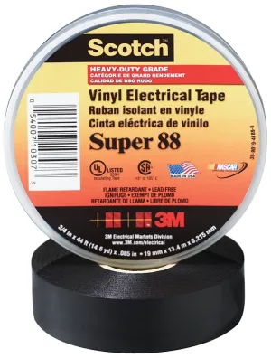 Scotch 88 Electrical Tape, 66 ft L, 3/4 in W, PVC Backing, Black :EA: QUANTITY: 1