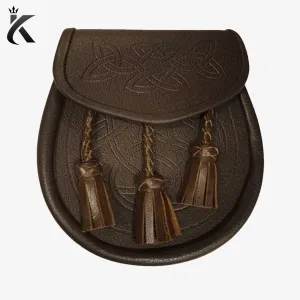 Scottish Celtic Knot Embossed Leather Kilt Sporran - A Statement Piece for the Discerning Gentleman