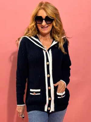 Seaside Chic Knit Car Striped Trim Cardigan