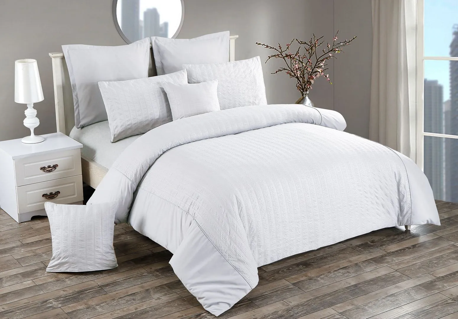 Seersucker Double Size White Duvet Quilt Cover Set