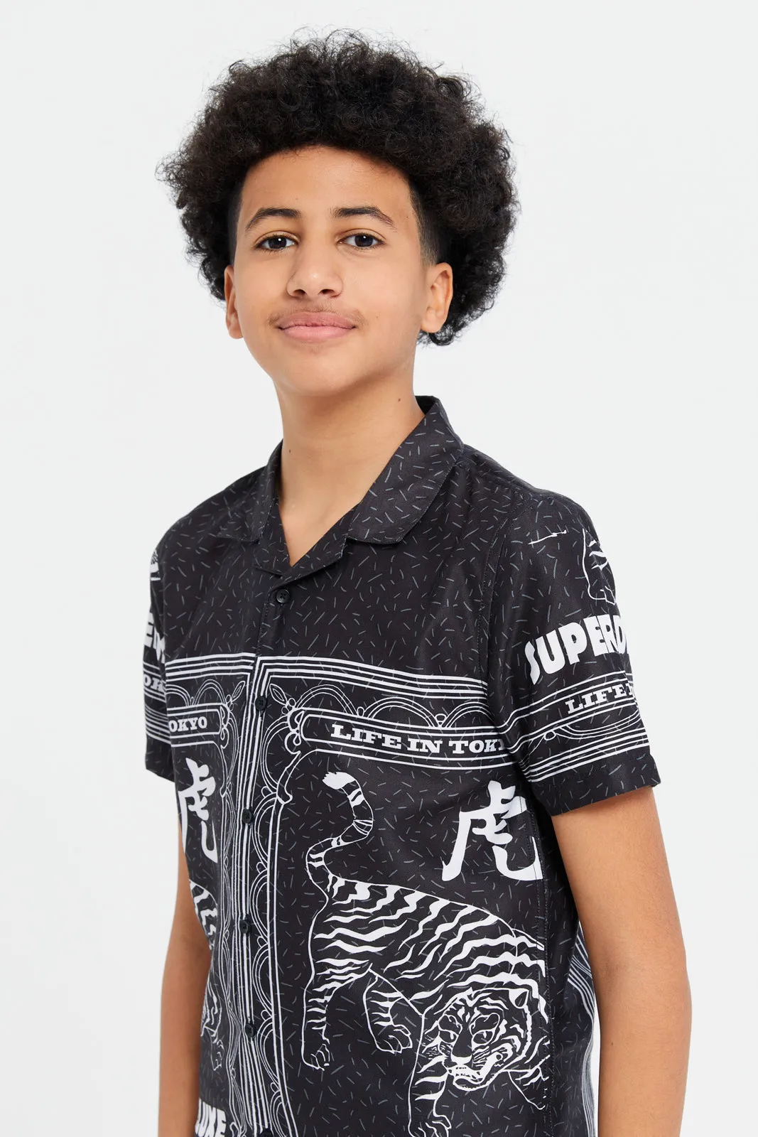 Senior Boys Black Tiger Printed Shirt