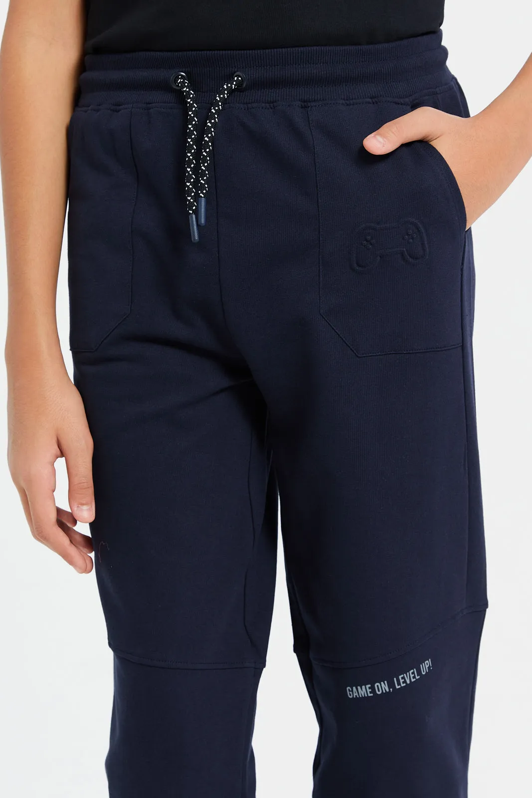 Senior Boys Navy Embossed Active Pants