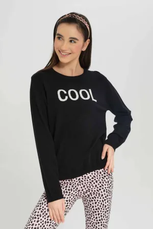 Senior Girls Black Cool Print Pullover