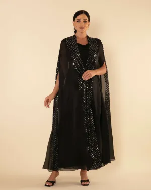 SEQUIN EMBELLISHMENTS CAPE IN BLACK
