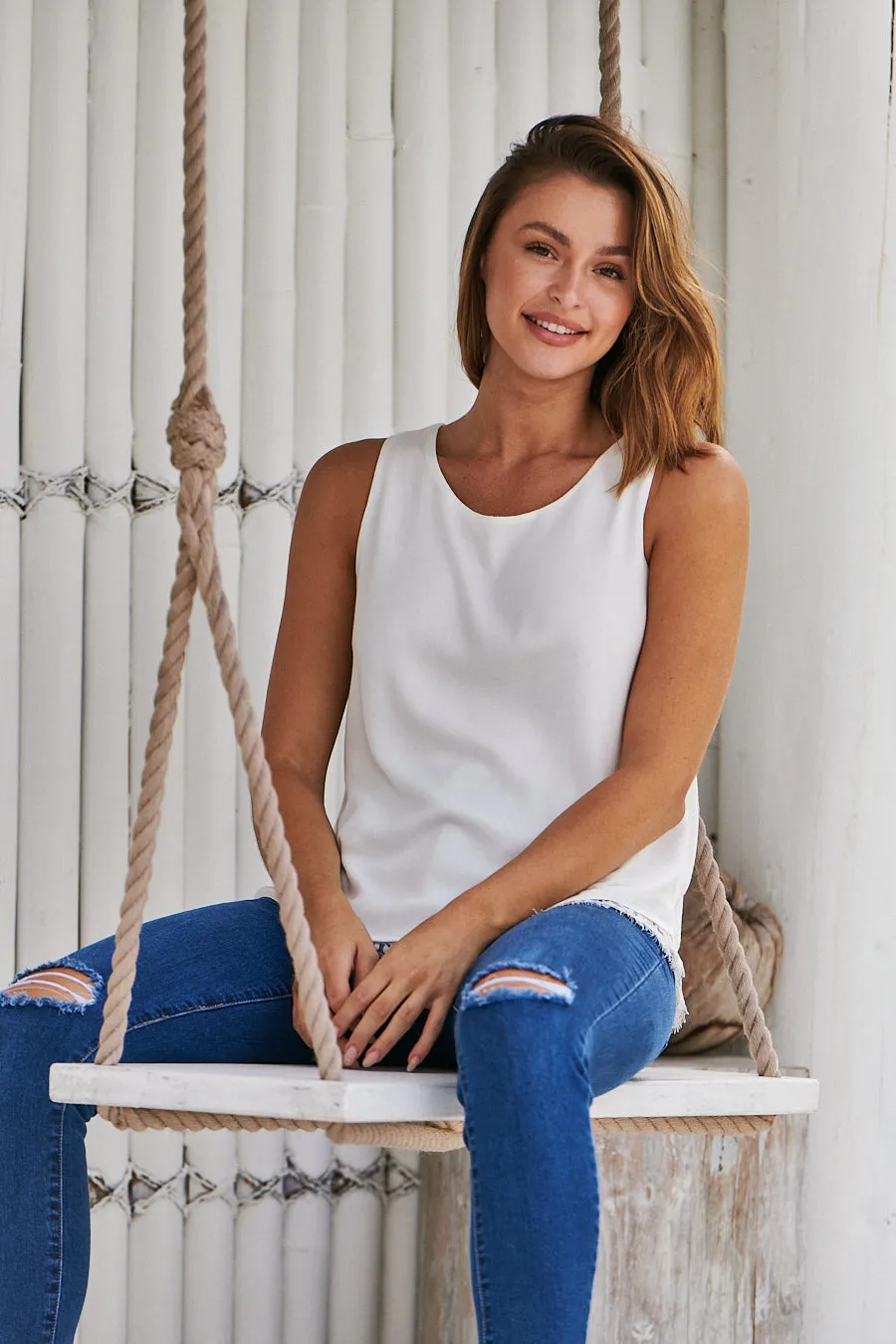 Serena White Lace Trim Layered Singlet