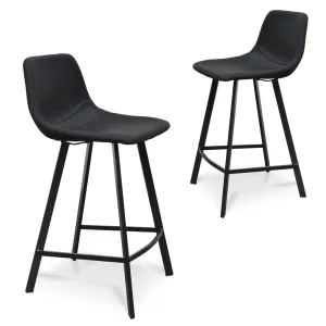 Set Of 2 - Duke 65cm Fabric Bar Stool - Black