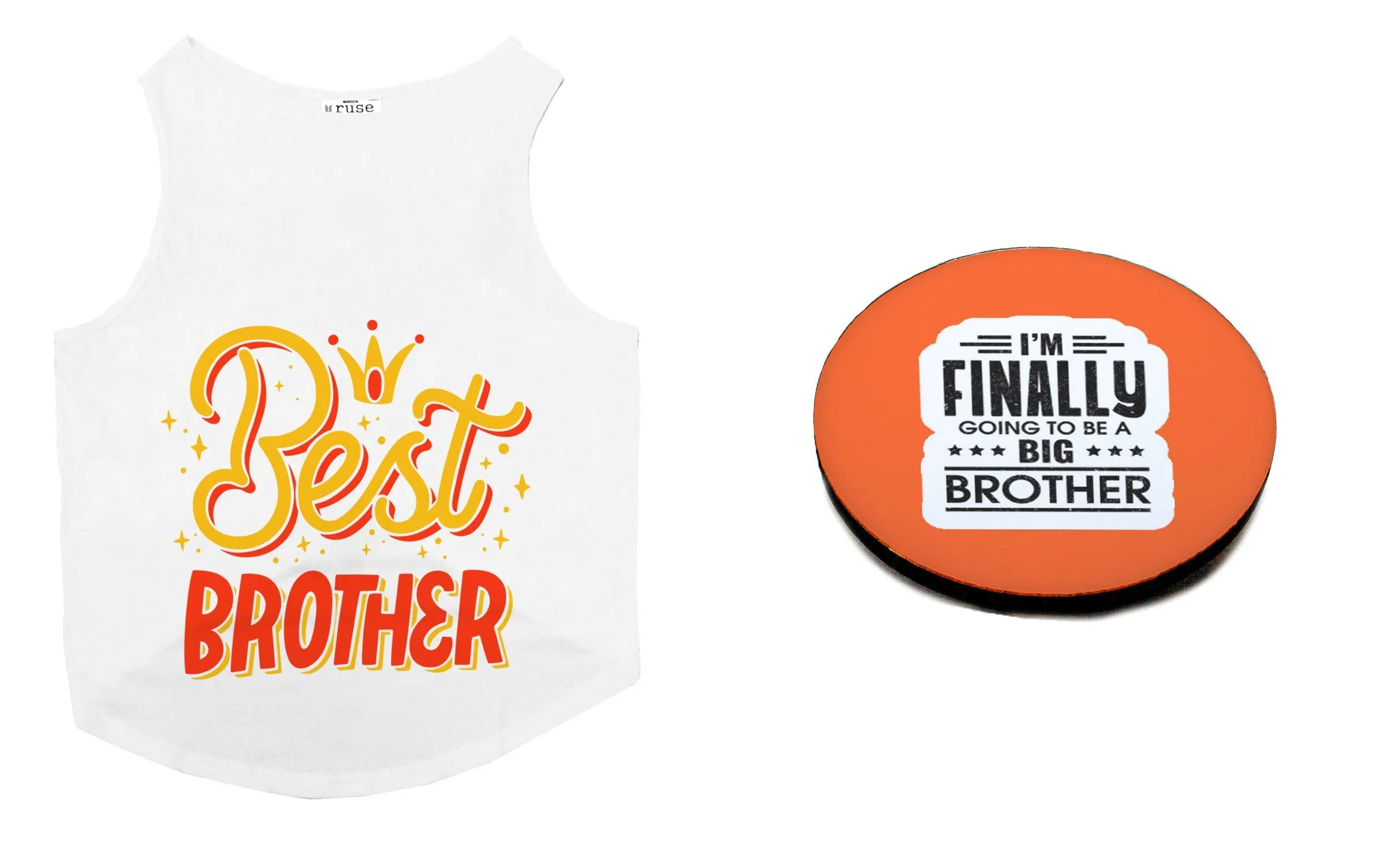 Set Of Dog Tee with Rakhi "Best Brother & Happy Raksha Bandhan" Printed Vest & Fridge Magnet Rakhi Gift For Bro/Boys Dogs