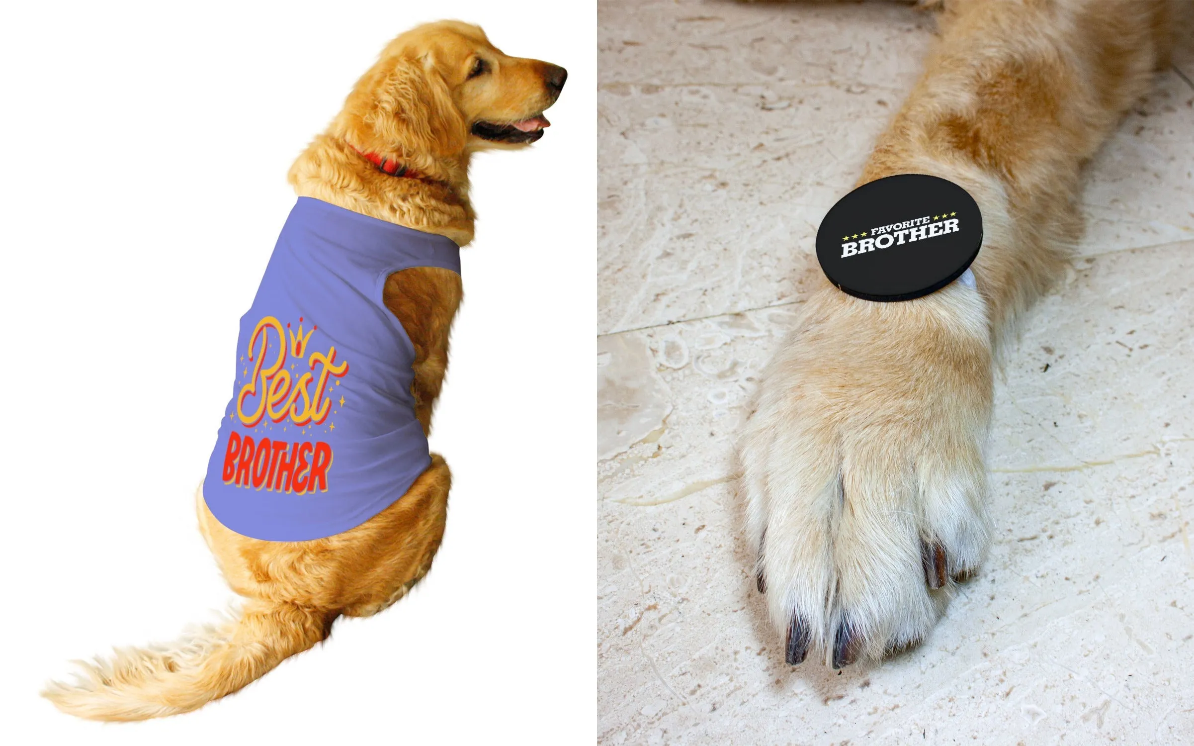 Set Of Dog Tee with Rakhi "Best Brother & Happy Raksha Bandhan" Printed Vest & Fridge Magnet Rakhi Gift For Bro/Boys Dogs