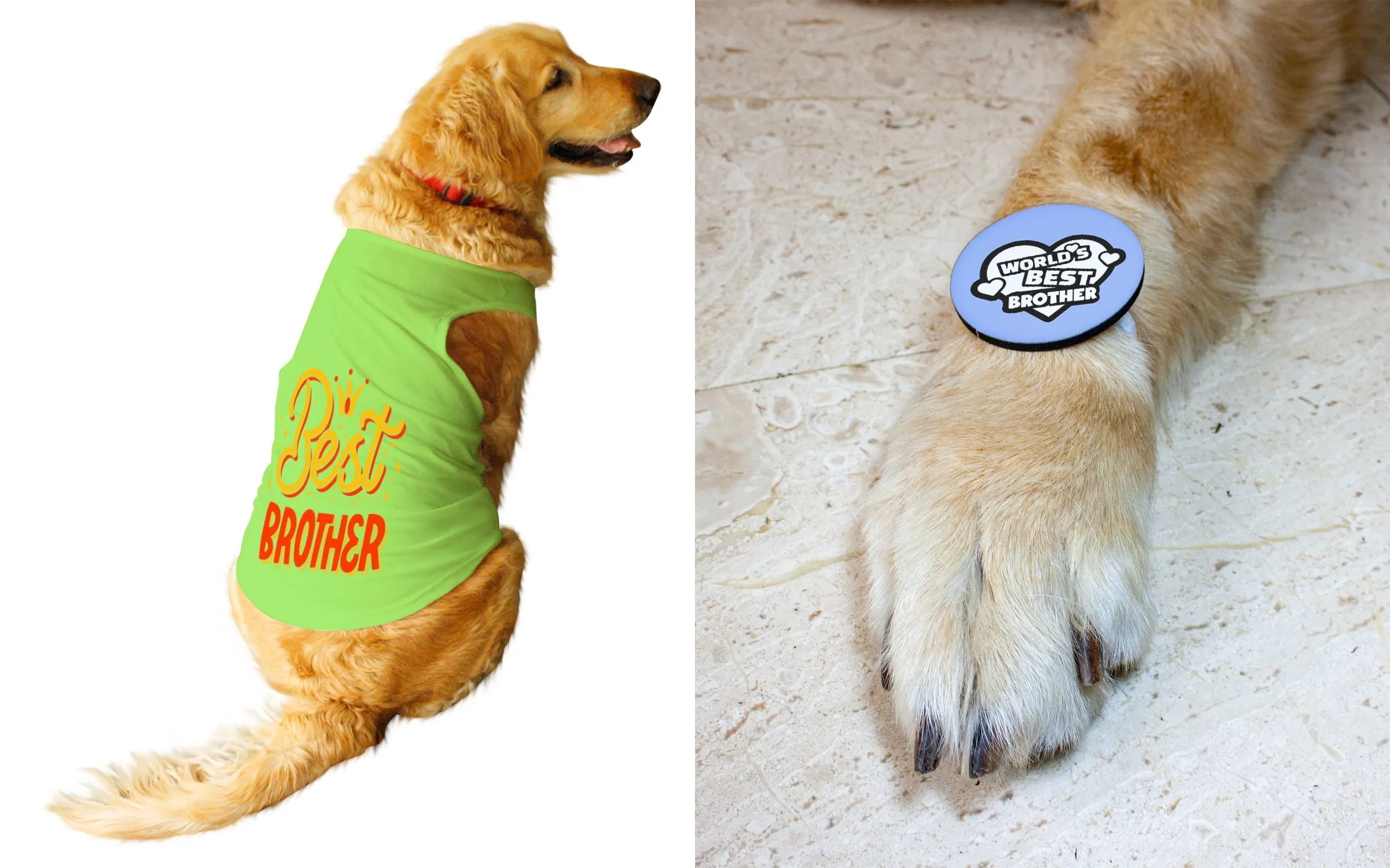 Set Of Dog Tee with Rakhi "Best Brother & Happy Raksha Bandhan" Printed Vest & Fridge Magnet Rakhi Gift For Bro/Boys Dogs