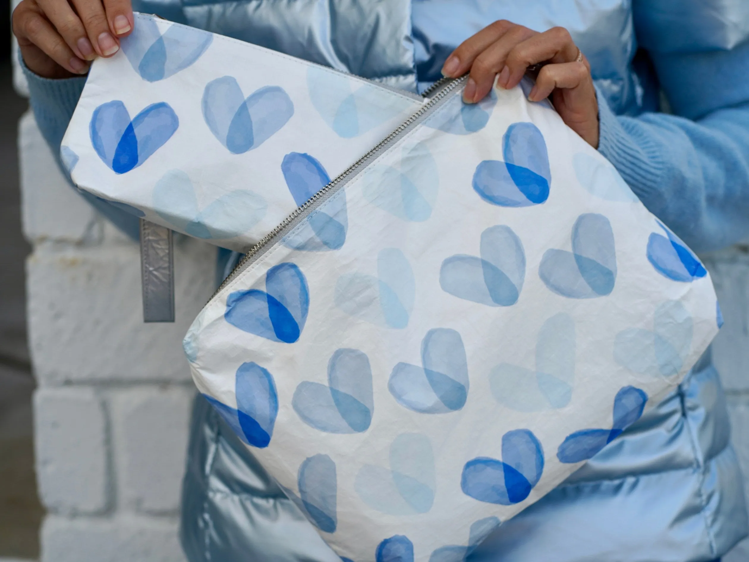Set of Two - Organizational Pouches - "Language of Love" in Shades of Blue