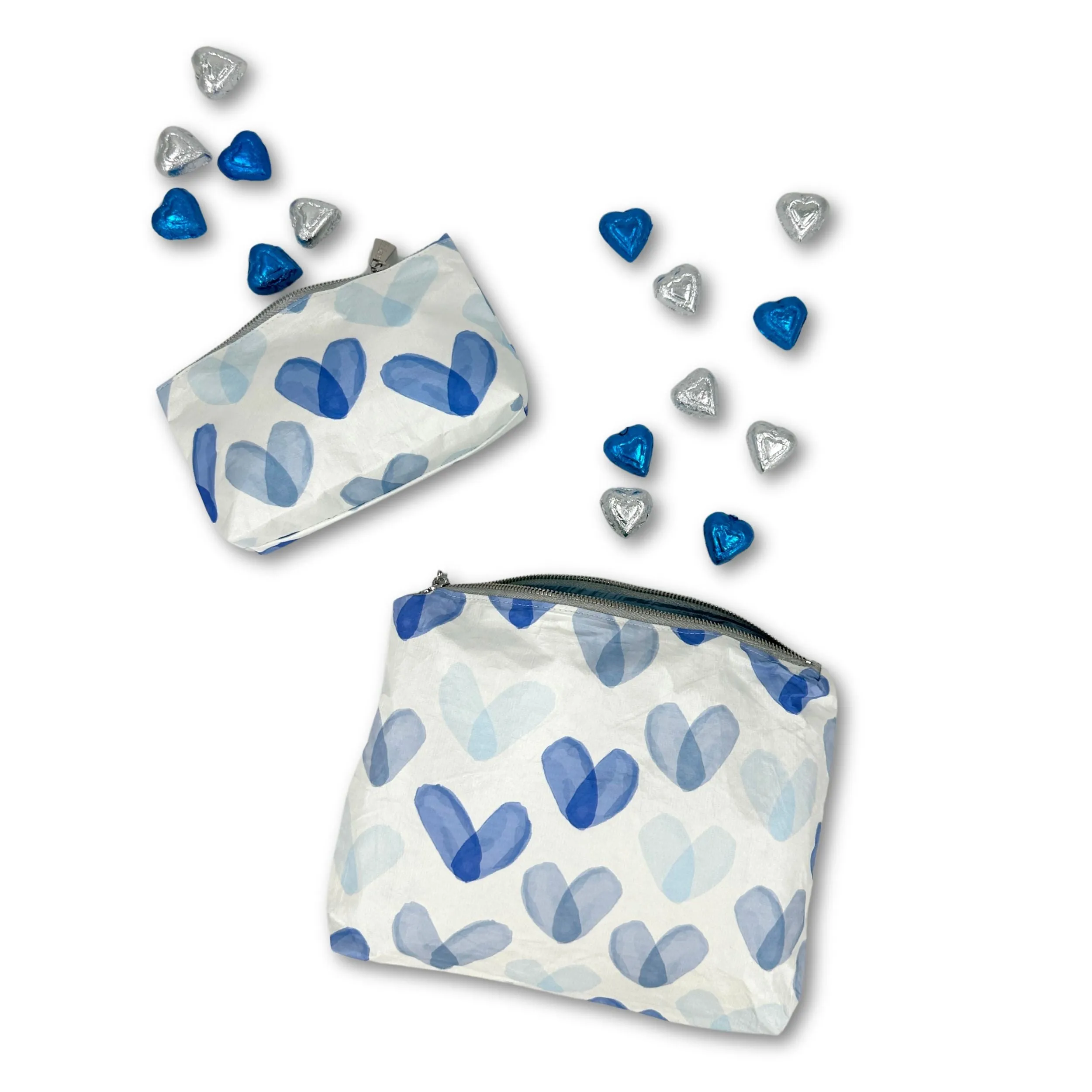 Set of Two - Organizational Pouches - "Language of Love" in Shades of Blue