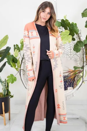Sew In Love Cardigan Open Front Long Sleeve Geometric Longline Sweater
