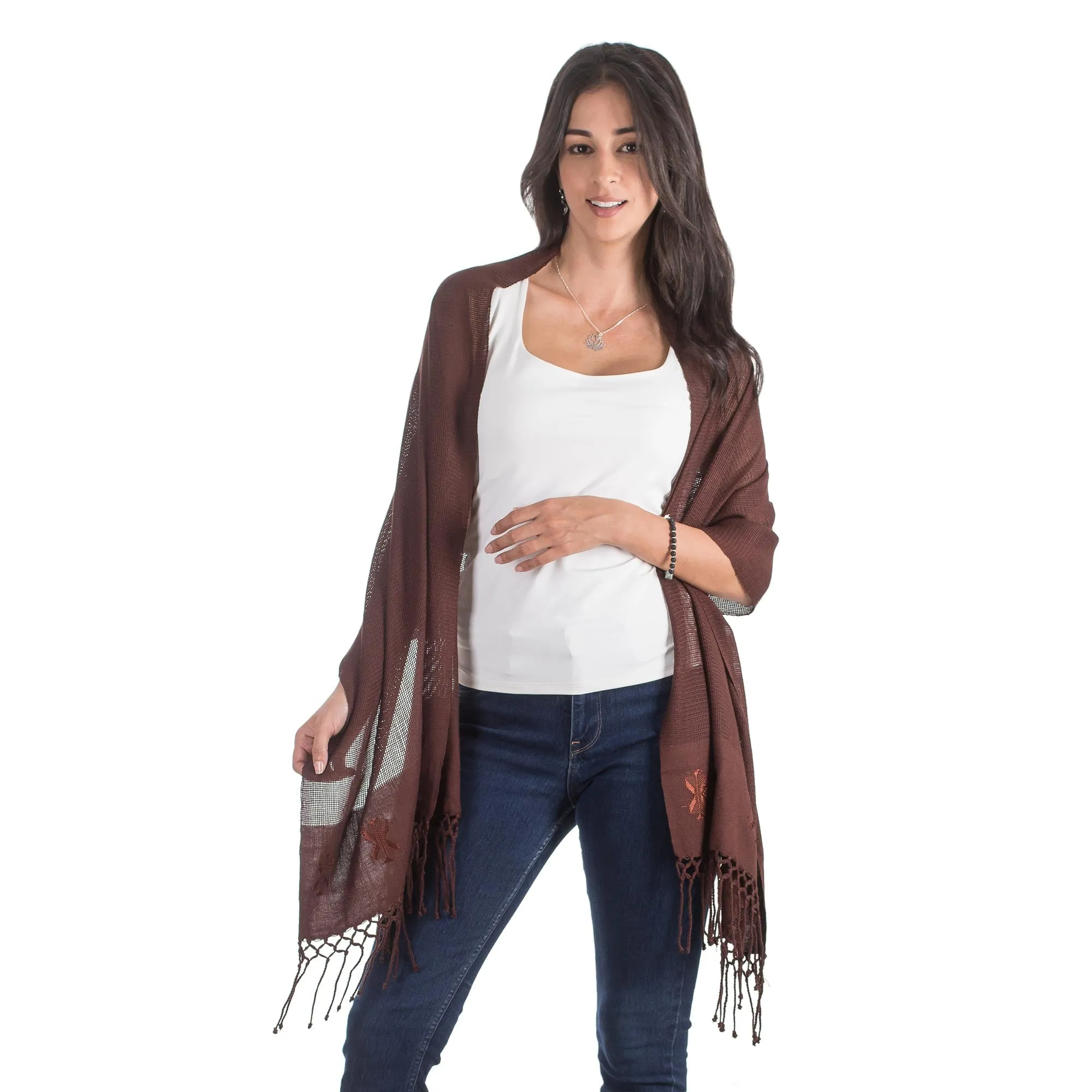 Shawl - Terracotta Butterflies | NOVICA