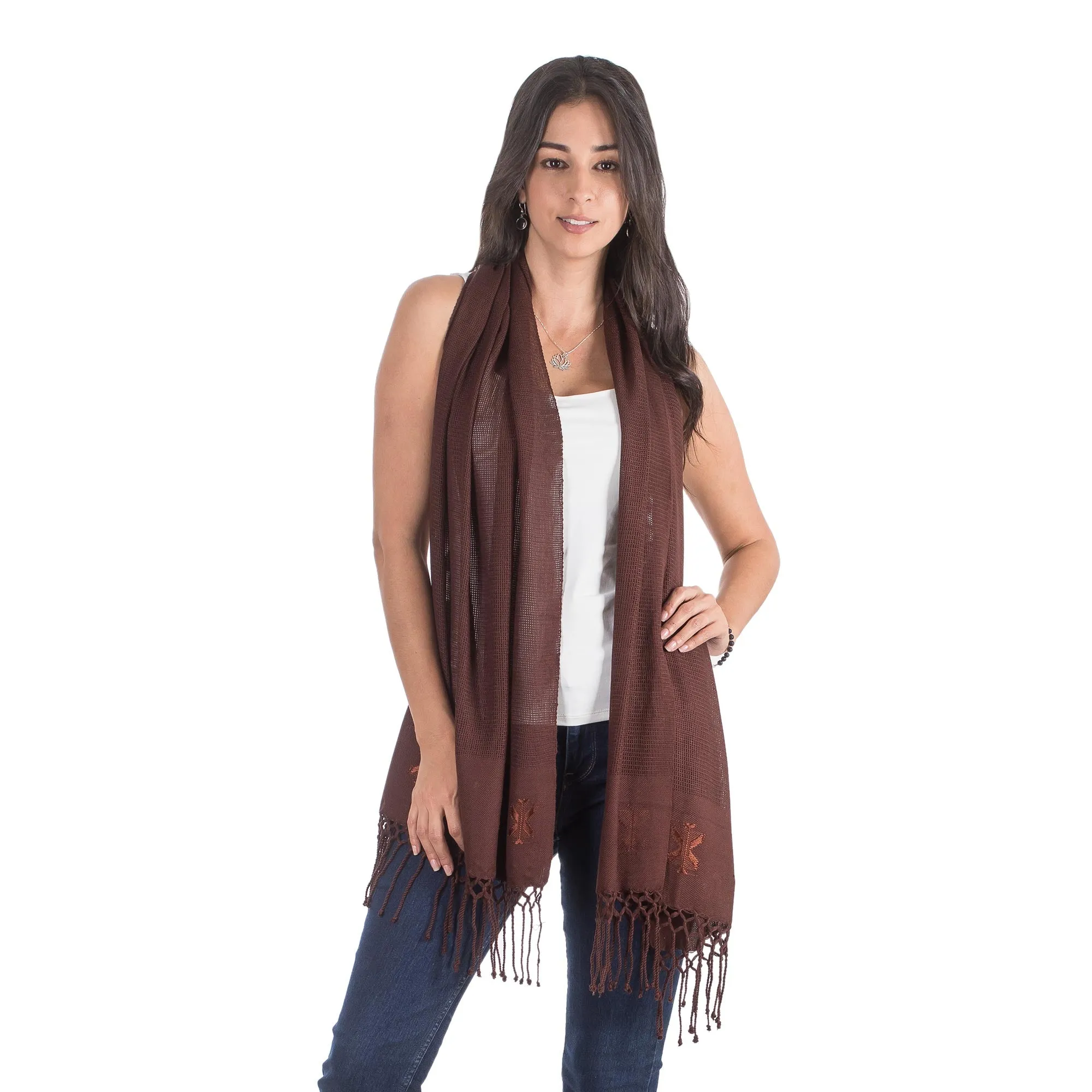 Shawl - Terracotta Butterflies | NOVICA