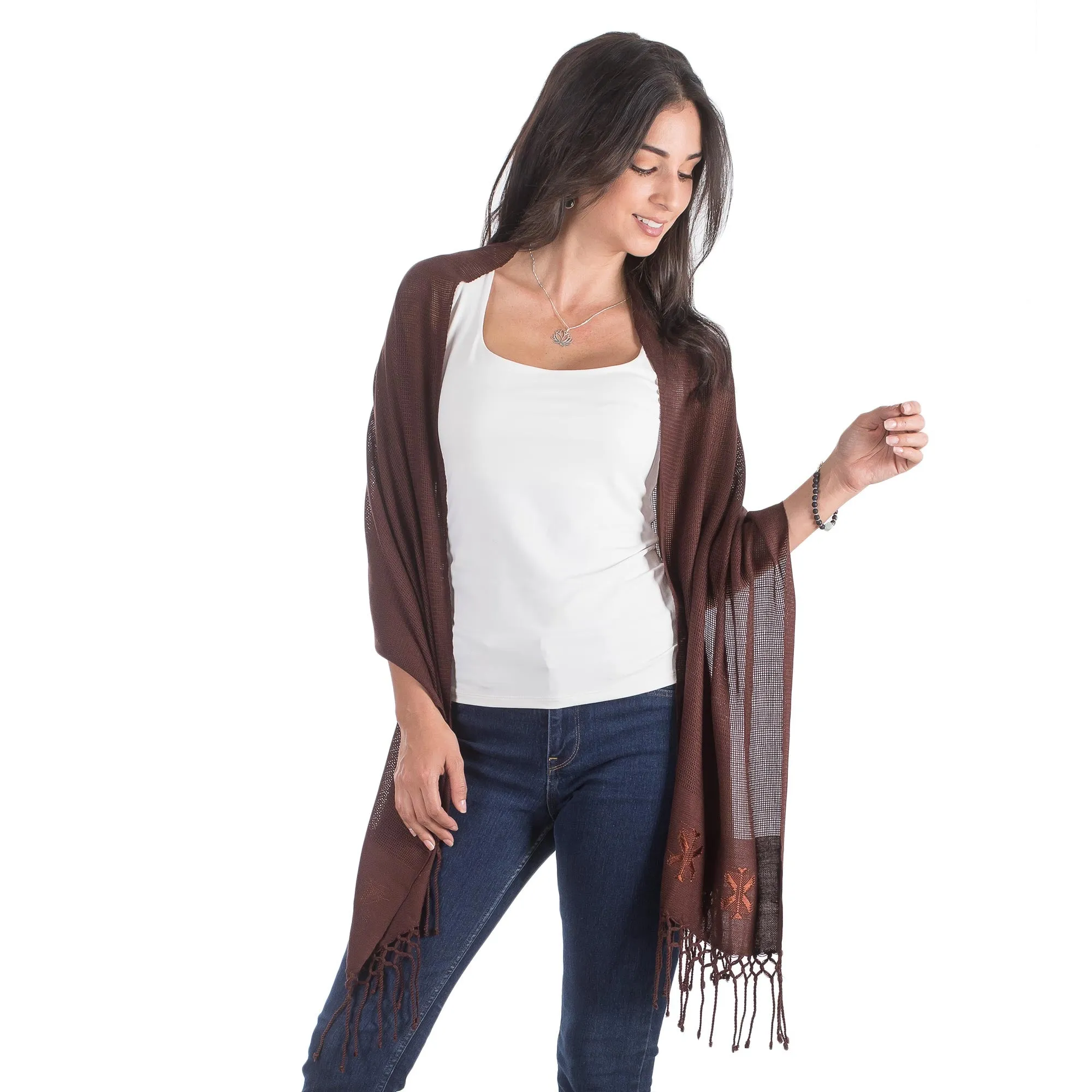 Shawl - Terracotta Butterflies | NOVICA