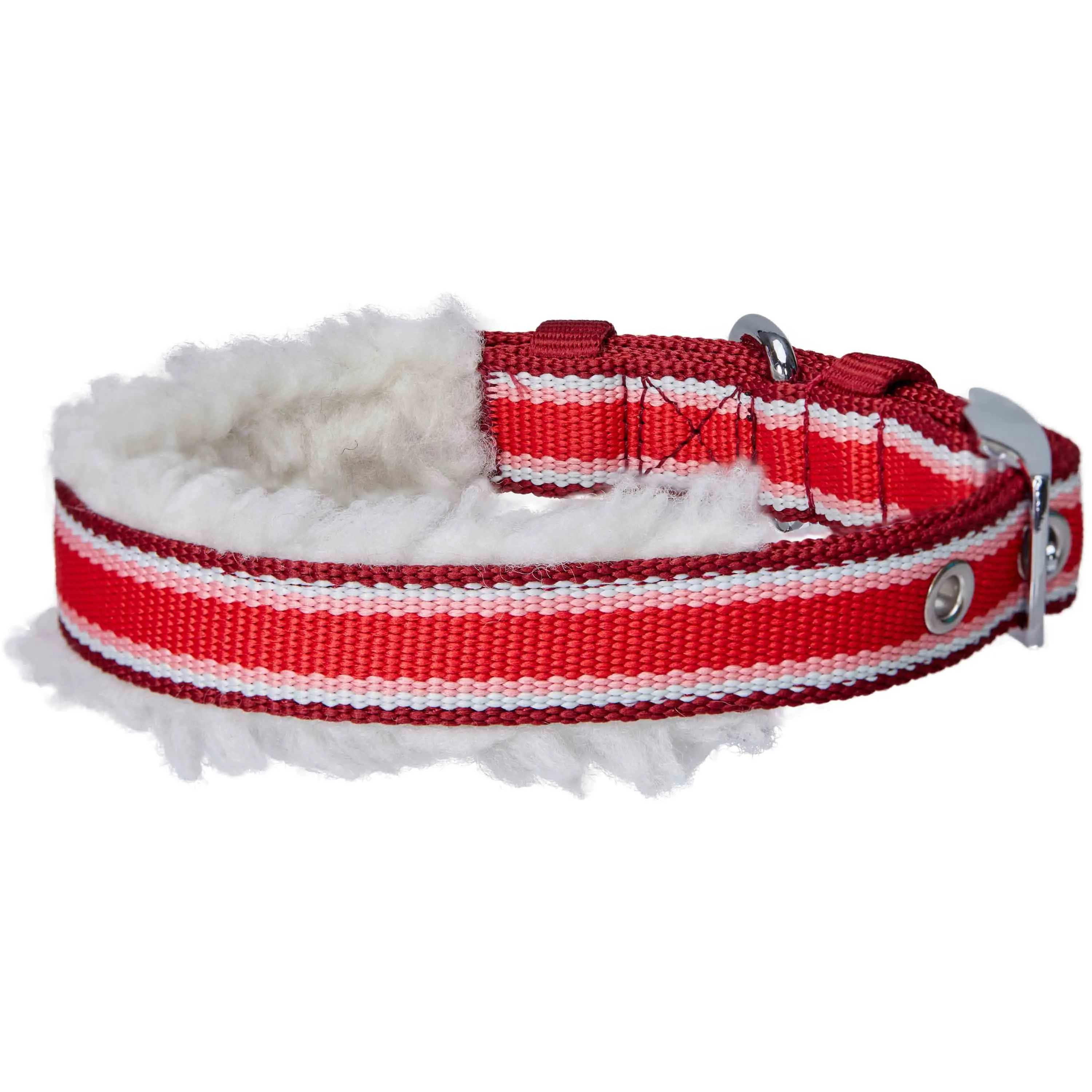 Sherpa Fleece Padded Dog Collar in Multi-color Stripes