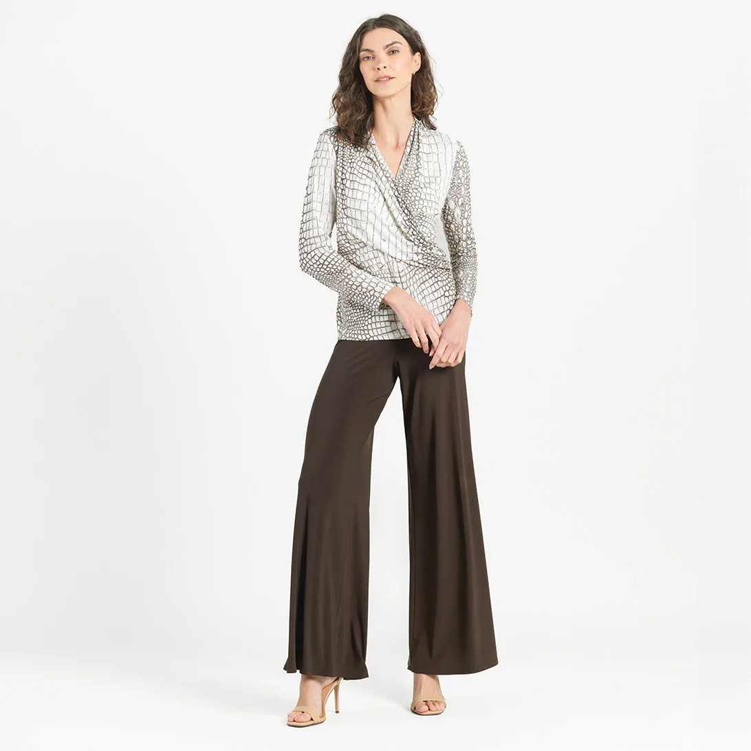 Shimmer Textile - V-Neck Draped Pleat Top - Croc Scale - Limited Sizes - SM, LRG, XL