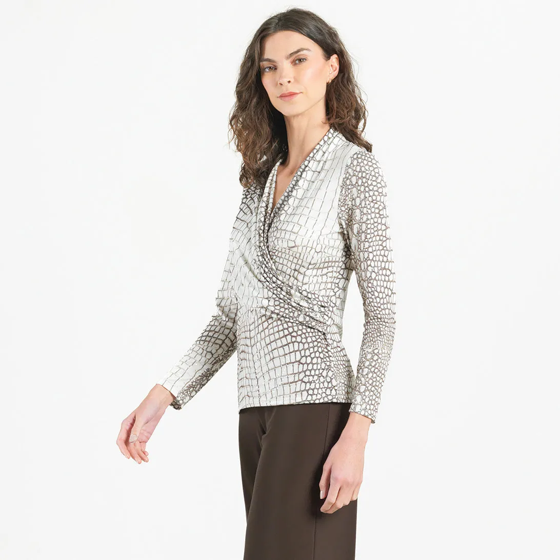 Shimmer Textile - V-Neck Draped Pleat Top - Croc Scale - Limited Sizes - SM, LRG, XL