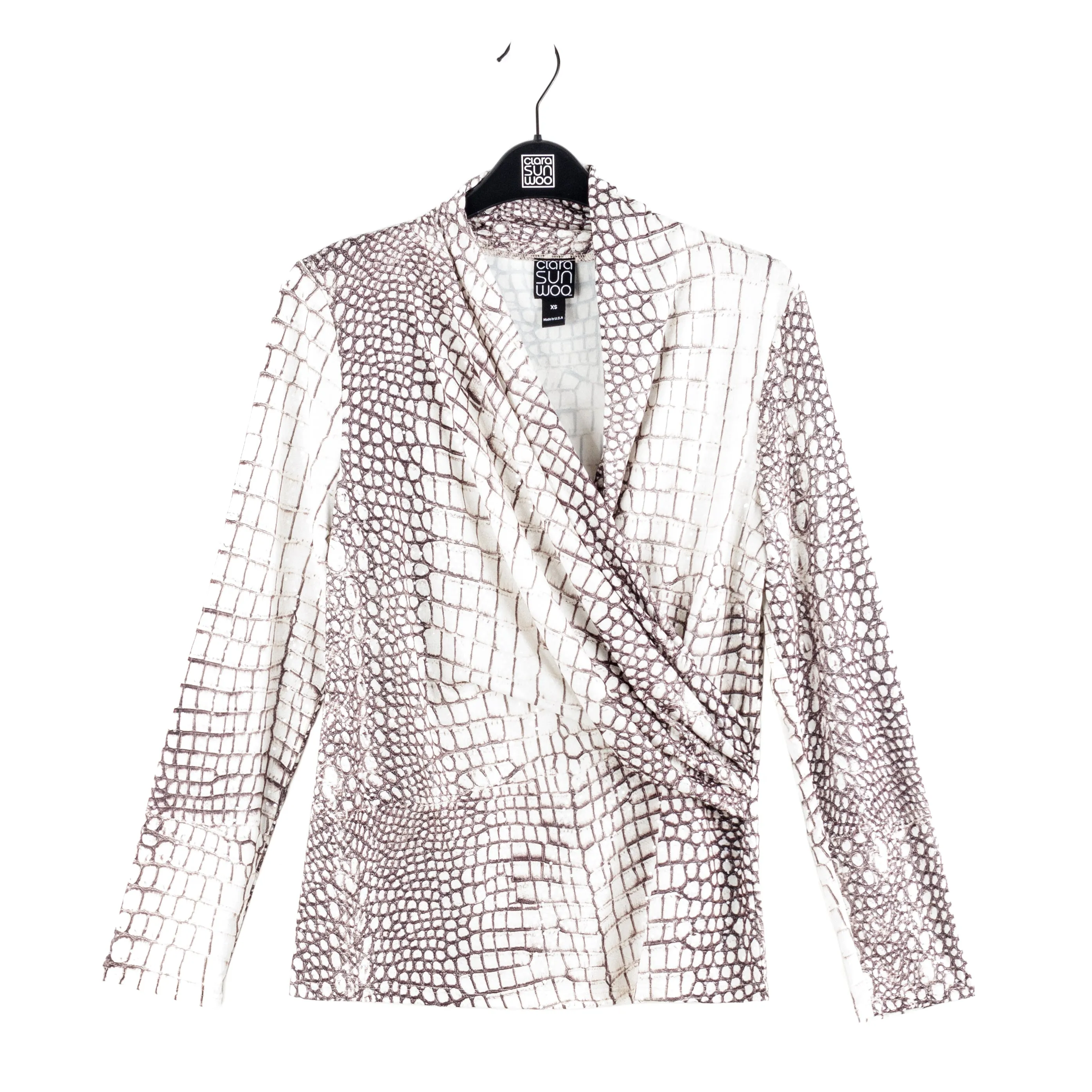 Shimmer Textile - V-Neck Draped Pleat Top - Croc Scale - Limited Sizes - SM, LRG, XL