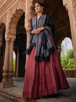 Shirin Black Wool Lurex Jacquard Shawl