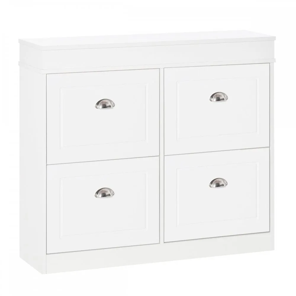 Shoe Cabinet with 4 Flip Drawers Wood Tipping Bucket Narrow Storage Cupboard with Adjustable Shelf Hall Organizer for Entrance Foyer White
