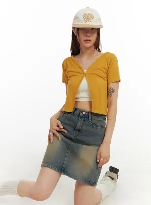 Short Sleeve Minimal Crop Cardigan IY410